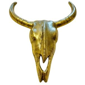 Brass Plated Longhorn Bull Skull Wall Decor 14” W, 19” L Western, Southwestern